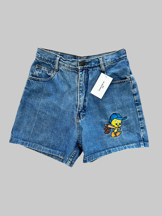 Women’s Blue 90s Tweety Bird Denim Shorts (28)
