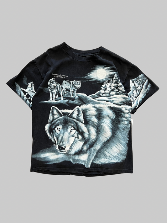 Black 90’s Wolf Nature All Over Print T-shirt (XL)