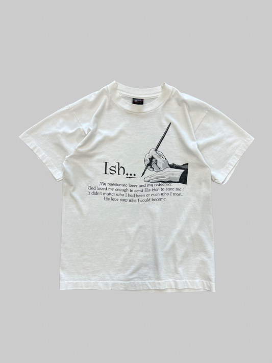 White 90s God script T-Shirt (M)